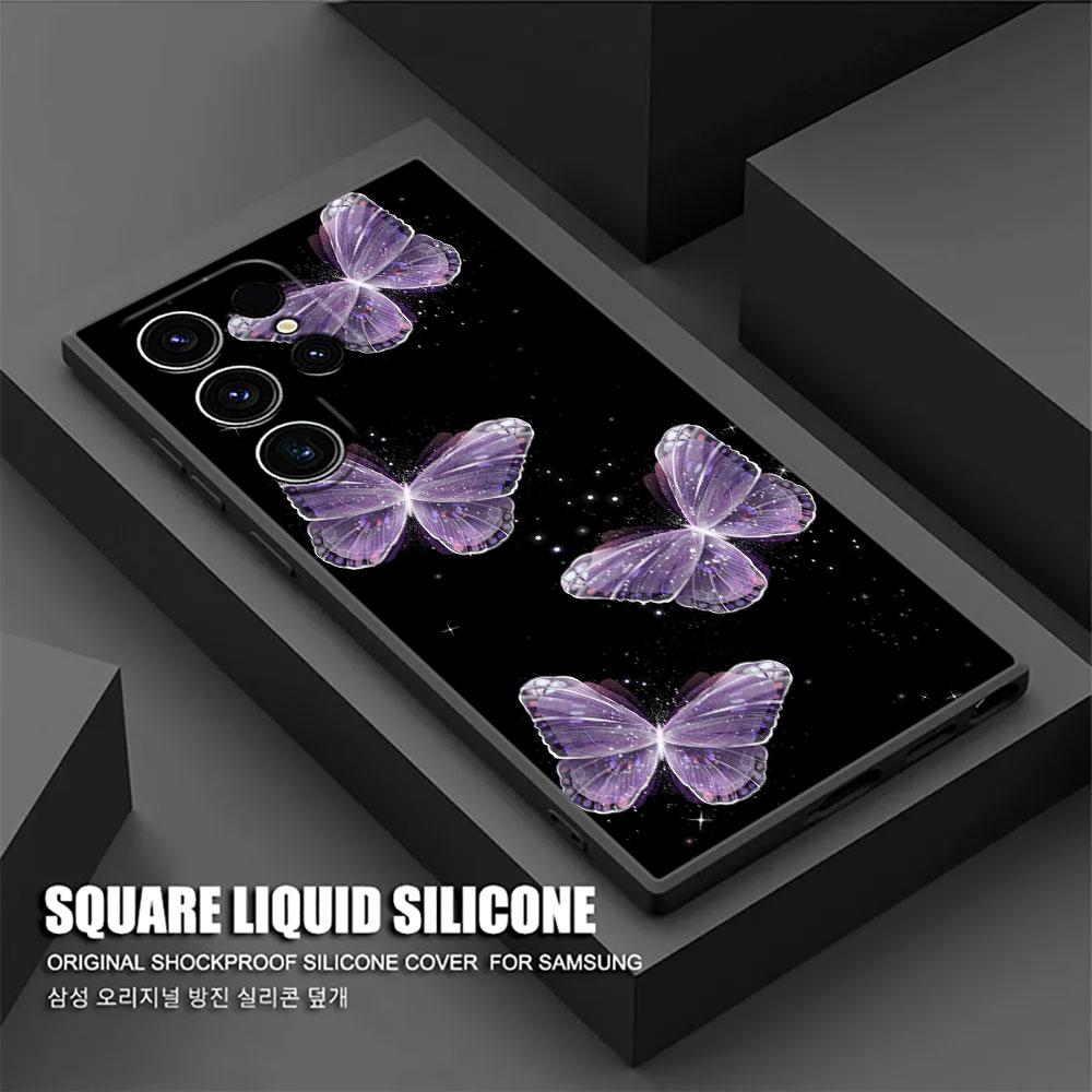 Phone Case For Samsung Galaxy S24 Ultra Cases S23 S21 S20 FE S22 9 S24 Plus Note 20 Ultra 10 Silicone Cover Butterfly Love Black
