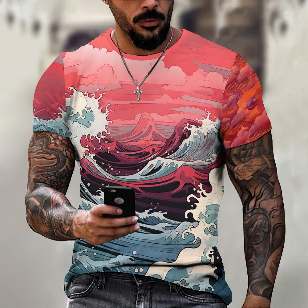 Men's T-Shirt Japanese Style Ukiyo-e Graphic 3D Printed T-Shirt Casual Short Sleeved Tee Outdoor Oversized Men Clothing Tops New