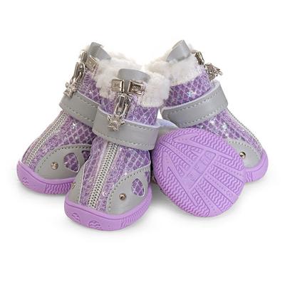 Блестящие ботинки-заклепки для собак, зимние теплые флисовые ботинки для домашних питомцев, нескользящие ботинки для маленьких собак, обувь для чихуахуа, йоркширского терьера