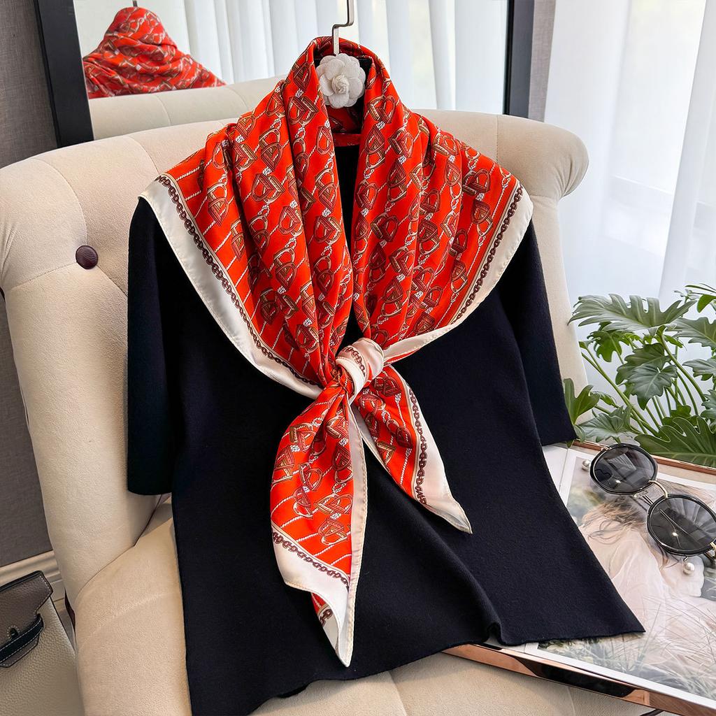 Spring And Autumn Fashion Versatile Large Square Scarf 90Cm Scarf Simulation Silk Shawl Women'S Satin Headscarf