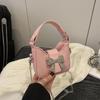 Pu Leather Bow Buckle PU Bag Mini Women's Shoulder Bag Simple Silver Bucket Bag  Women