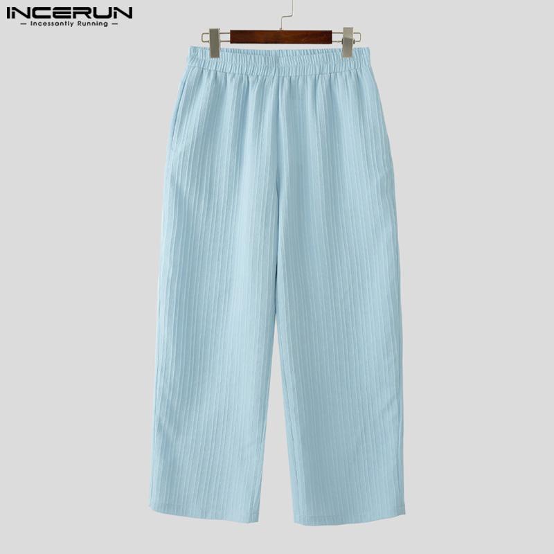 INCERUN Мужские комплекты из двух предметов: рубашка с коротким рукавом и текстурой, с V-образным вырезом, и длинные прямые брюки