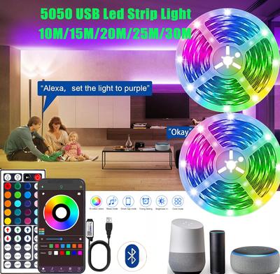 Светодиодные ленты для комнаты Умная Wifi светодиодная лента Alexa 5050 RGB Светодиодная лента 5м 10м 15м 30м Синхронизация с музыкой Декор игровой комнаты