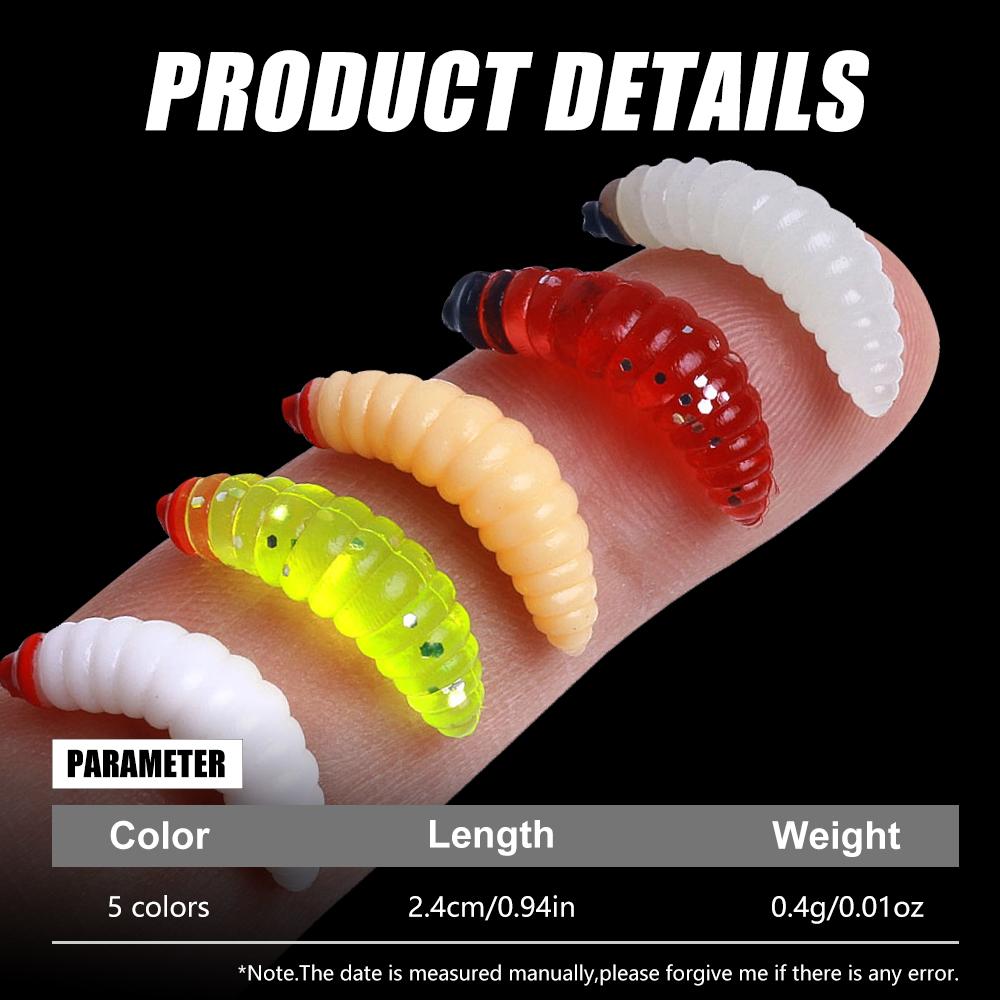 50 шт./пакет, мини-приманка для хлеба, червячная приманка, светящаяся личинка, мягкая рыболовная приманка с рыбным и мускусным запахом