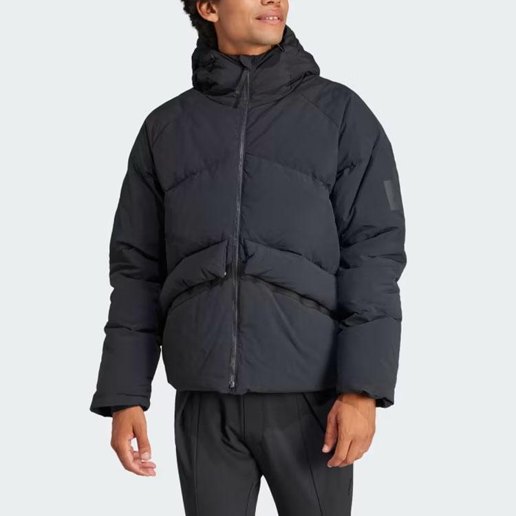 Adidas Куртка Big Baffle Jacket 530, пуховик с логотипом, капюшоном, длинный рукав, мужская куртка, черный цвет IK3156