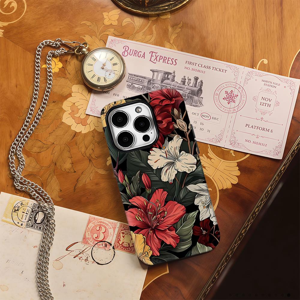 Винтажный чехол для телефона с цветком гибискуса для IPhone 17AIR 16E 16 15 14 13 12 11 17 Pro Max Plus Двухслойная задняя крышка