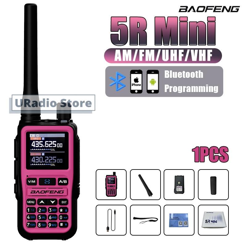 Baofeng UV-5R Mini Walkie Talkie BF-5R Mini Ham Two Way Radio Pink Dual Display USB-C 999 Channel AM For Camping Hiking Hunting