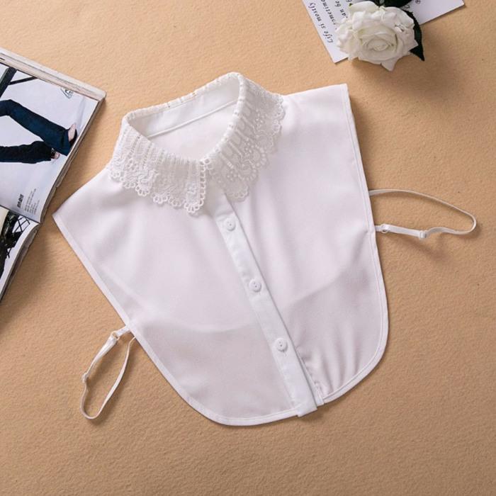 White Women's Stand Fake Collar Blouse Black Detachable Lapel Turtleneck Top Half Shirt Faux Col Tie Detail
