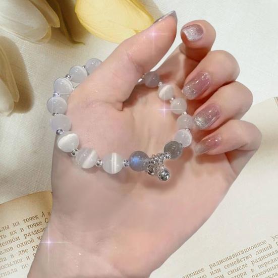 Женский браслет, стеклянные бусины, подвеска-колокольчик, гладкая эластичная веревка, регулируемый градиент, искусственный опал, женские наручные украшения, подарок на день рождения