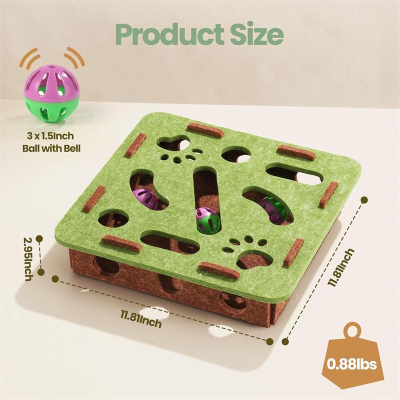 Felt Cat Toy Maze Box Interactive Puzzle Game With 2 Balls For Indoor Cats Hunting Exercise Self Play Scratch Resistant Fun