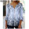 Женские модные повседневные весенне-осенние блузки и рубашки с v-образным вырезом и длинным рукавом с цветочным узором и принтом