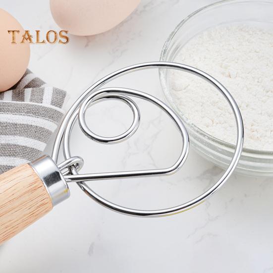 Danish Dough Whisk with Oak Handle Stainless Steel Flour Mixer Eggs Cream Mixing Rods Flour Cake Stirrer Kitchen Baking