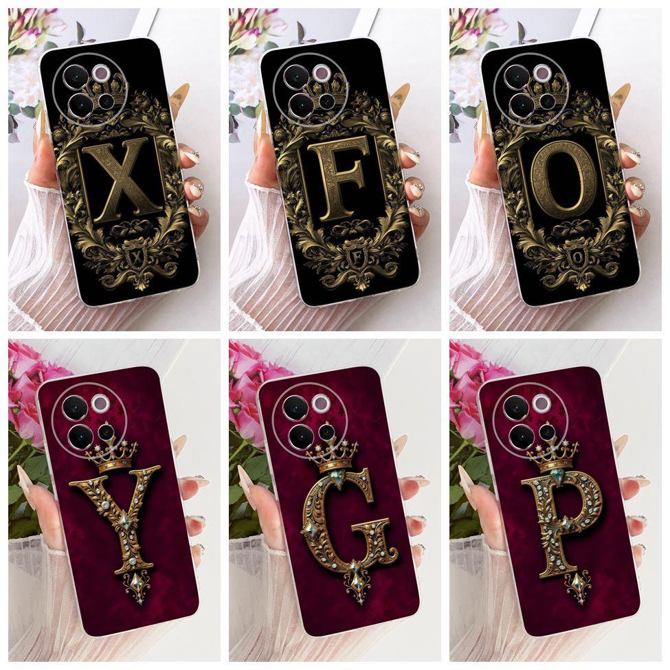 For Vivo V2341 Case For Vivo V40 Lite 5G Cover Transparent Luxury Crown A-Z Letters 2D Flat Pattern Soft Casing