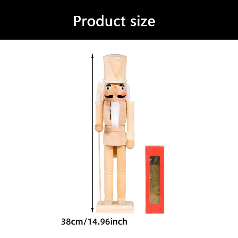 Classical Wooden Festival Nutcrackers Statue With Detailed Carving 38cm Unpainted Soldier Figure Ornament Seasonal Item
