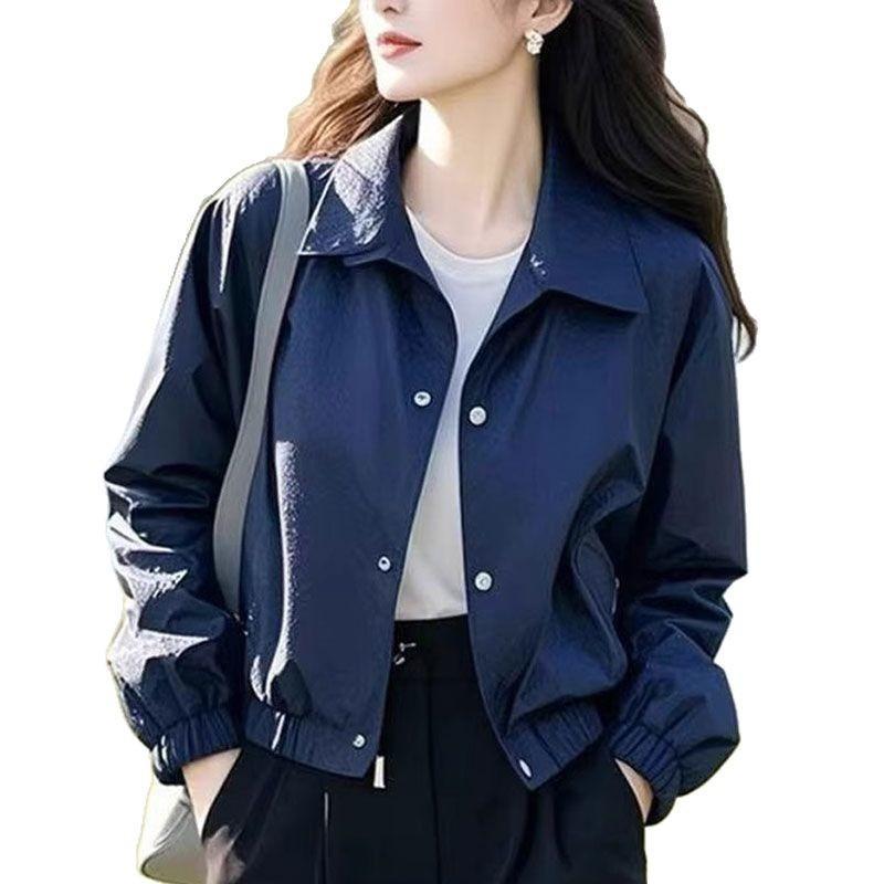 Women S Blue Casual Short Windbreaker Jacket For Daily Wear