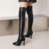 Сапоги женские, мягкие, эластичные, тонкие, выше колена, черные, белые, на высоком каблуке, туфли для вечеринок, женские, большой размер 50