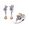 Coloful Gemstones Jewelry Set Butterfly Designs with Natural Brazil Citrine Amethyst Earrings Ring for Girls Daily Wear Nice Gif