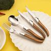 6pcs Laguiole Steak Knives Dinner Fork Table Knife Table Spoon Set Olive Wood Handle Dinnerware Sets Stainless Steel Cutlery