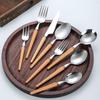 Деревянная ручка нержавеющая сталь нож и вилка ложка Западная еда нож для стейка 304 нержавеющая сталь столовые приборы ложка вилка для фруктов десерта