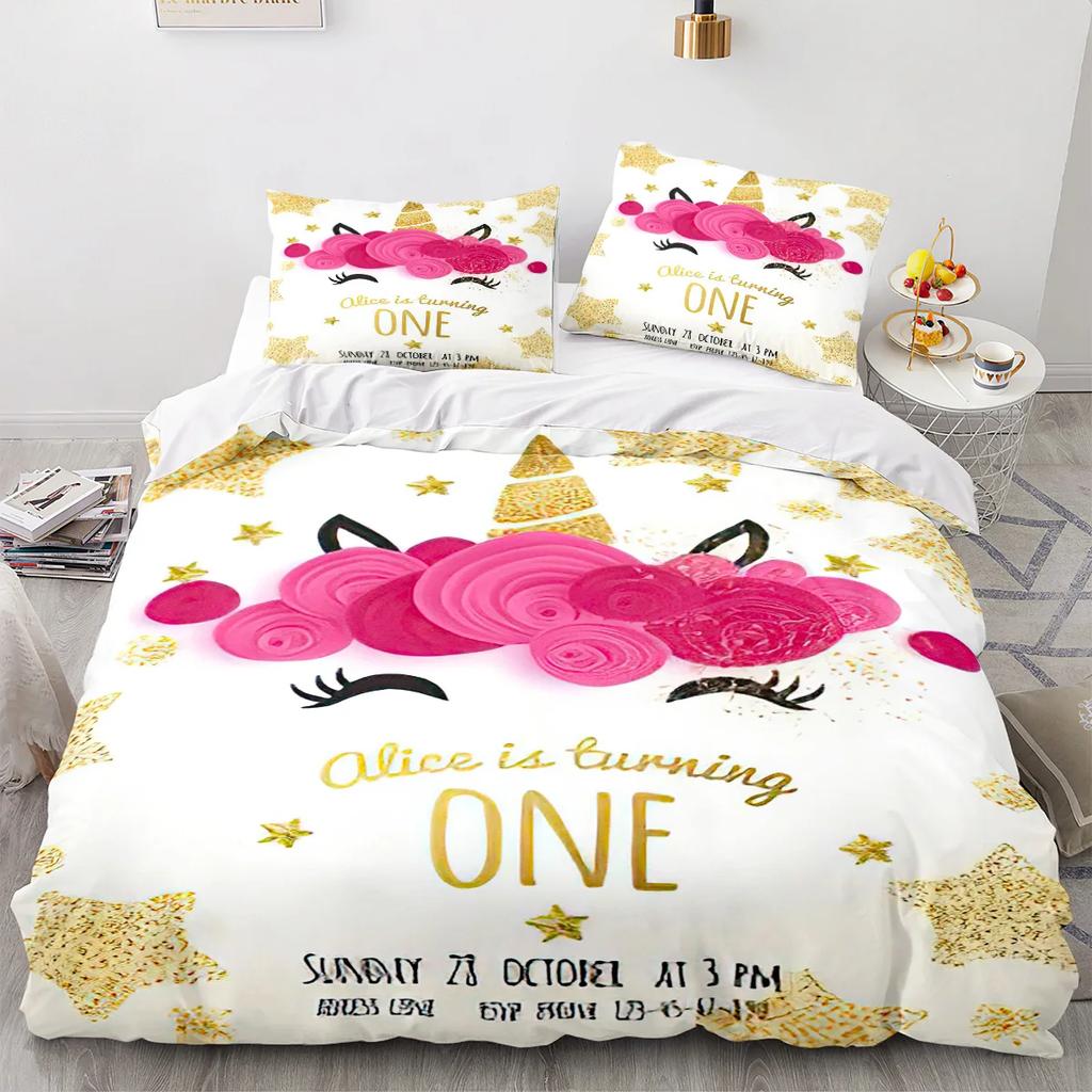 Unicorn Duvet Cover King Queen Cute White Cartoon Animal Bedding Set Children Boys Girl Western Fairy Tale Polyester Quilt Cover