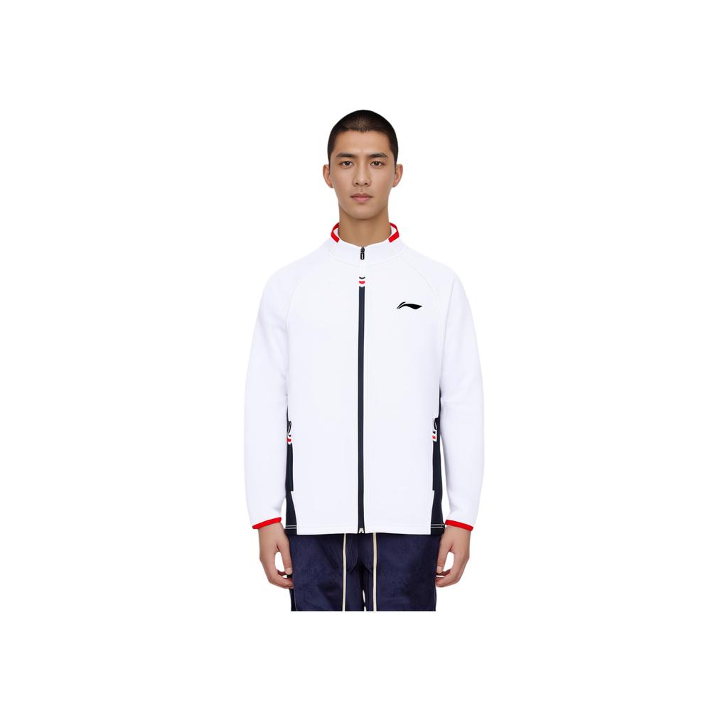 Li Ning Color Block Zip Up Stand Collar Badminton Jacket Men Jackets White AWDUA89-2
