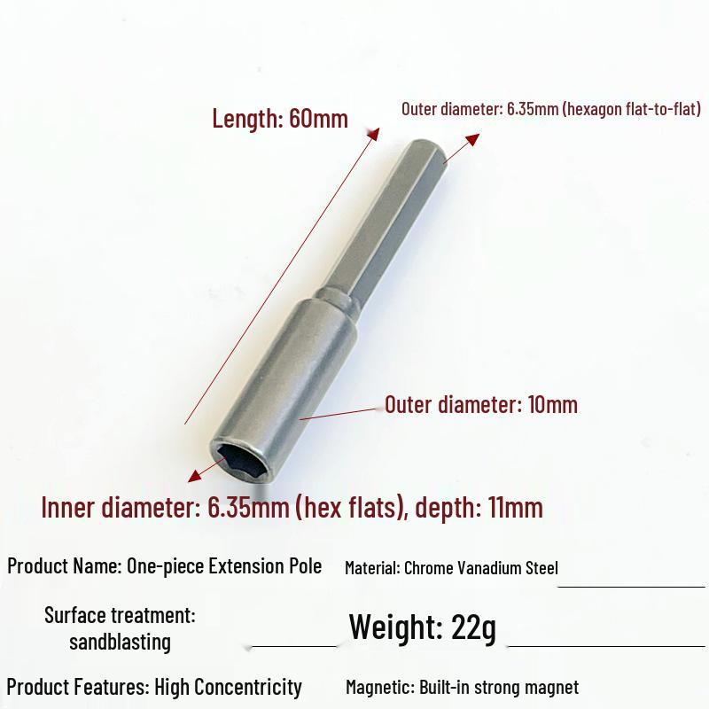 Bit Converter Magnetic Rod: 6 to 4 Adapter, 4mm/6.35mm to 1/4 Extension