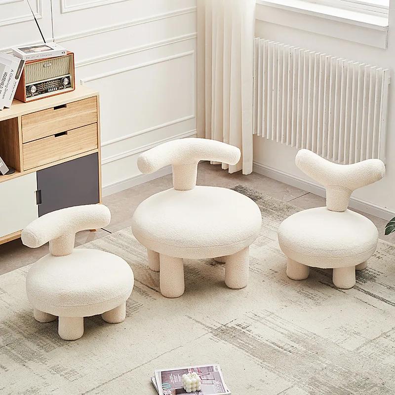 Скандинавское кресло для отдыха из овечьей шерсти - Низкий тканевый пуфик для гостиной/спальни/лежебоки