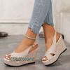 Fashion 2024 New Women's Ankle Buckle Wedge Heels Sandals Female Fashion Outdoor Summer Denim Sandals Comfortable Thick Sole Round Head