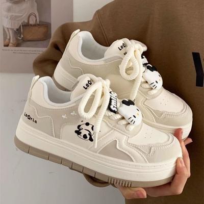 Весна 2025 нишевые панда черно-белые уродливо-милые маленькие белые туфли детские платформа универсальные для отдыха студенческие кроссовки на платформе прилив