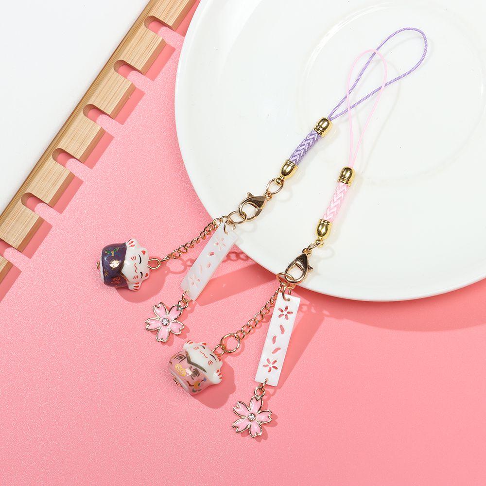 Blossoms Keychain Wrist Rope Anti-lost Lanyard Sakura Lucky Cat Phone Lanyard Phone Strap Lanyard
