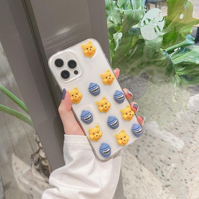 Для iPhone 17 Pro Мультяшный чехол для телефона с эффектом стекающей краски Apple 16 Plus Медведь 15 Прозрачный 14 Блестящий 13