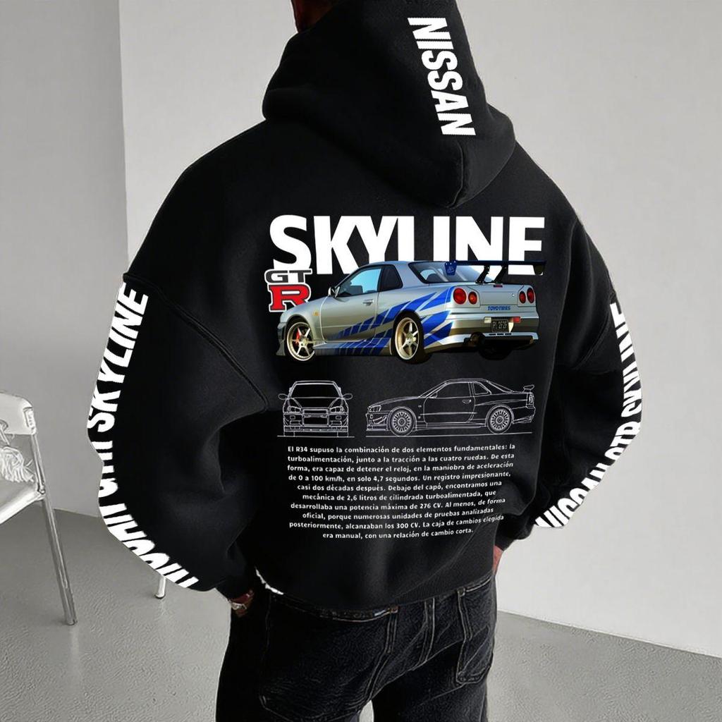 Европейско-американская толстовка с принтом автомобиля для мужчин, повседневная, свободного кроя, с длинным рукавом