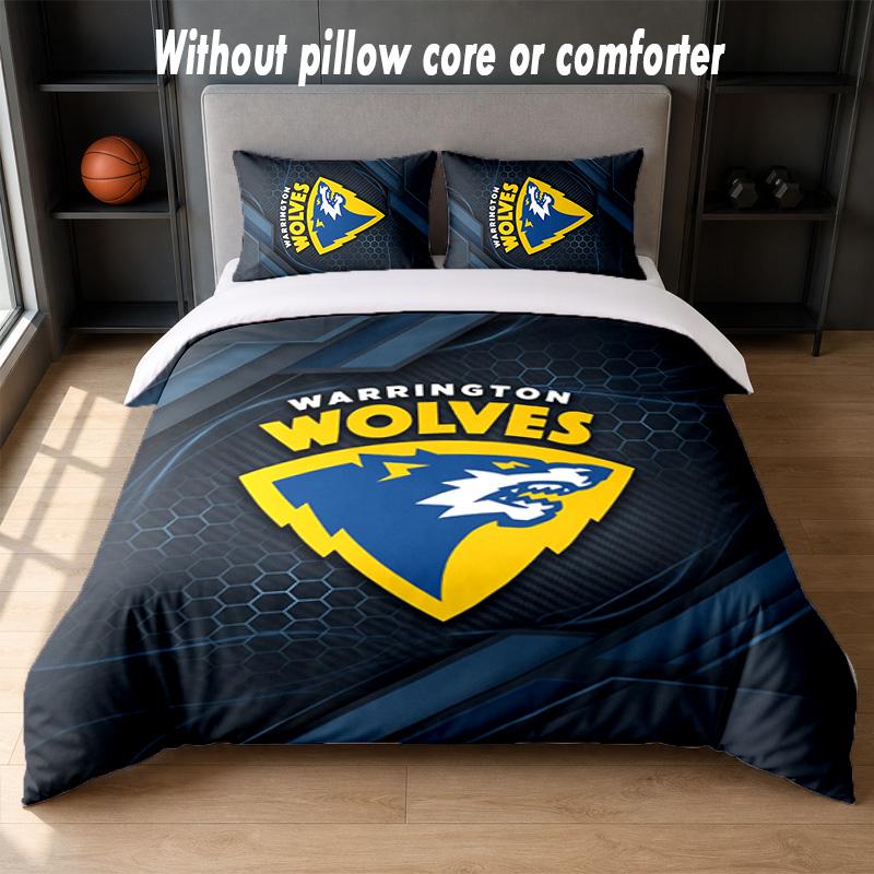 Warrington Wolves Design Bed Bedding Set 1 Duvet Cover + 2 Pillowcases Soft Breathable Household Bed Linens