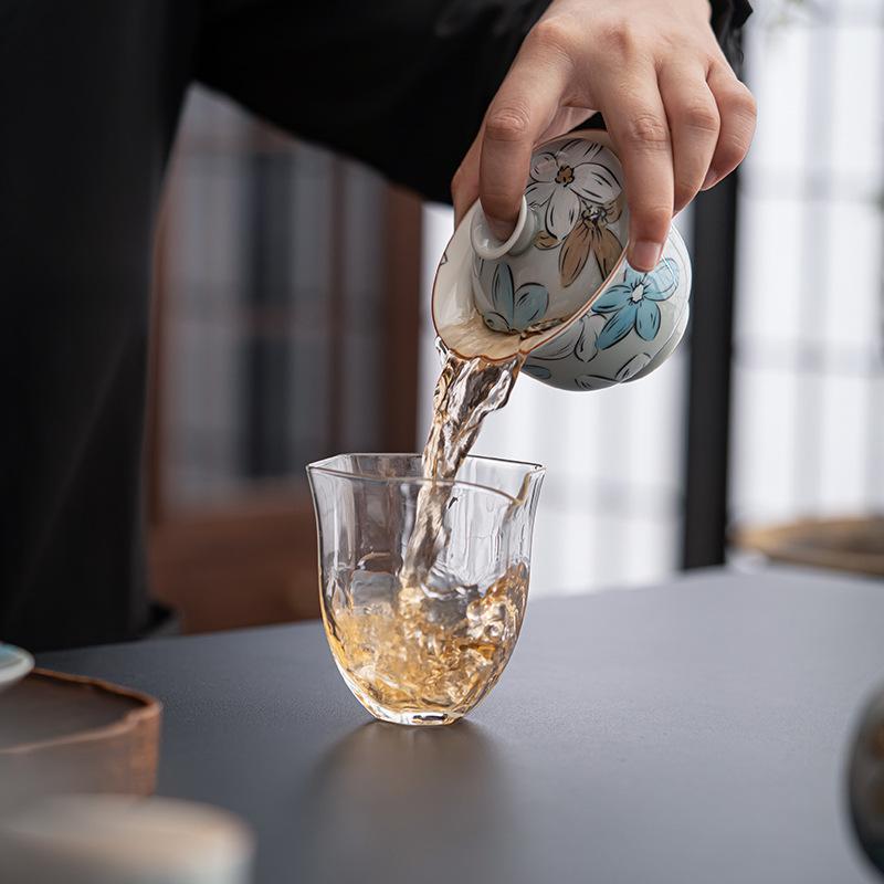 Супница с подглазурным покрытием цвета ледяной серый, трехцветная, с ручной росписью в виде цветов, Чайная чаша с изображением японской сакуры, Керамическая гайвань, Китайская посуда для кунг-фу