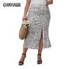 Летняя женская леопардовая юбка до половины тела больших размеров с принтом и высокой талией, эластичная юбка трапециевидной формы с завязками и разрезом