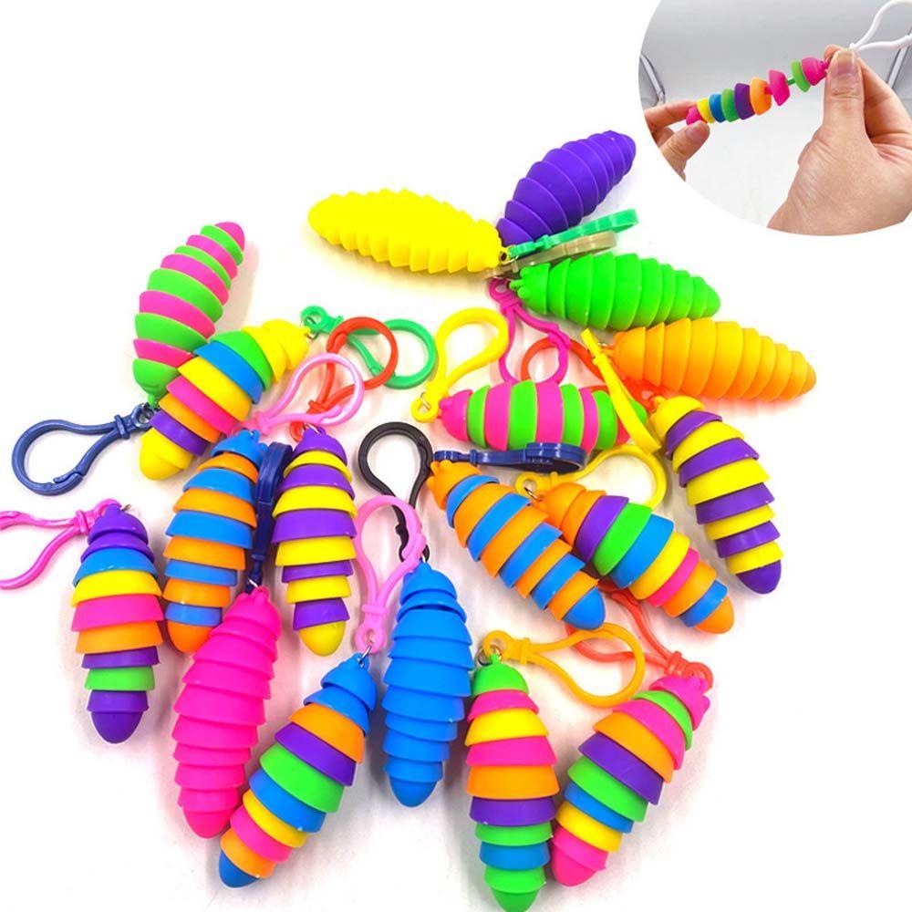 Stress gift Anti-Anxiety Relieve Stress Keyring Snail Caterpillar Key Chain Squeeze Sensory Mini Finger Slug pendant