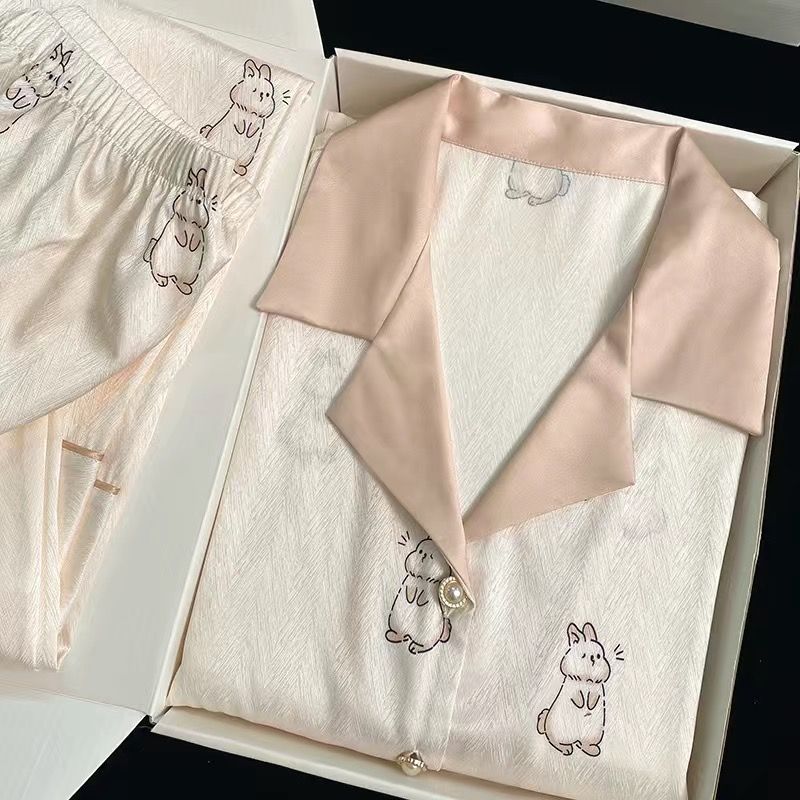 Женская пижама из ледяного шелка, летняя свободная и роскошная тонкая домашняя одежда с короткими рукавами