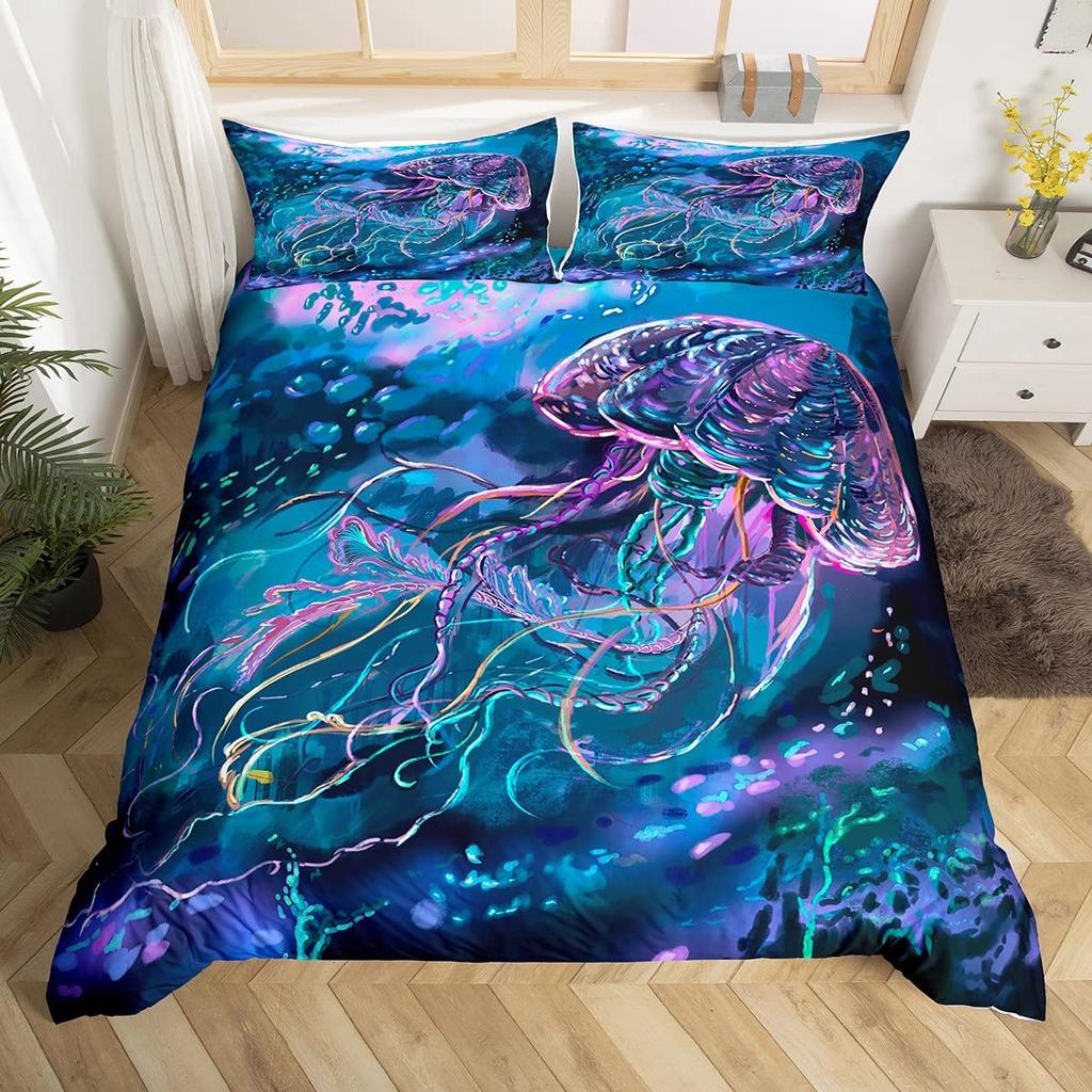 Комплект постельного белья Teal Size Ocean Decor, пододеяльник с изображением медузы, комплект постельного белья Ocean Bedroom Decor, пододеяльник, 1 наволочка