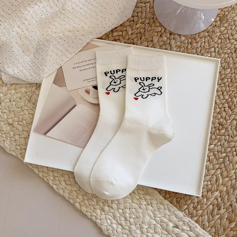 Женские осенние новые мультяшные милые щенки полосатые бесшовные белые гольфы-трубы