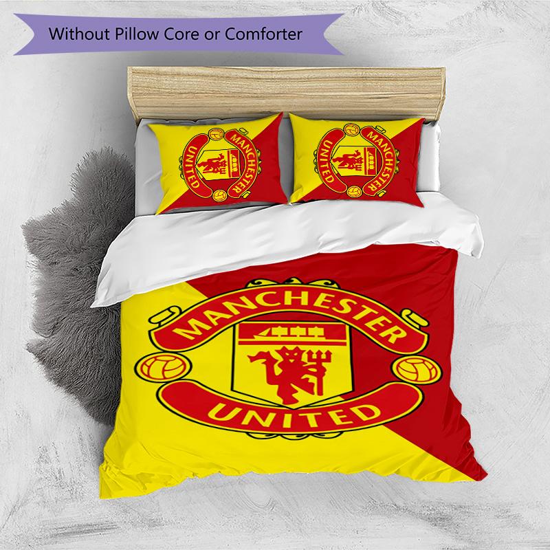 Manchester United FC Printed 3PCS Bedding Set Breathable Duvet Cover with Pillowcases Decorative Bed Linen for Bedroom Home