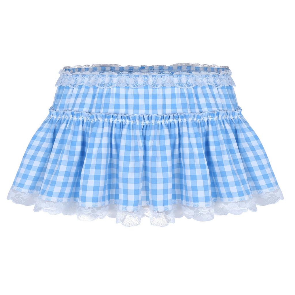 Unisex Men Women Short Skirt Lace Hem Pleated A-line Mini Skirt