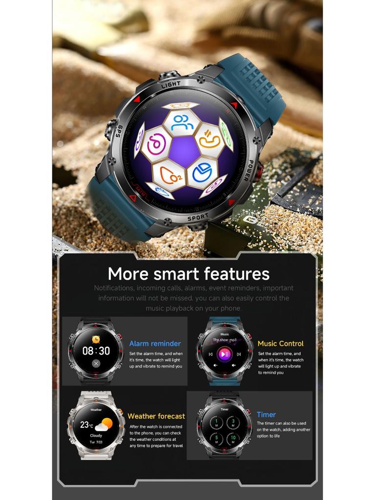 New Military GPS Smart Watch Men Bluetooth Call 30m Waterproof Outdoor LED Flashlight Compass Sport Smartwatch 2025