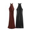 TAOP&ZA Women's Silk Satin Backless Dress - European/American Style, Slim Fit Spring/Summer Collection