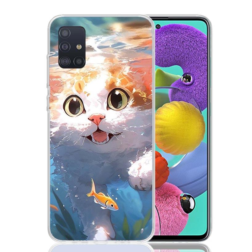 Мультяшный Милый Кот Рыба Эстетичный Чехол Для Телефона Для Samsung Galaxy A52 A32 A22 A12 A02S A50S A30S A51 A31 AA71 Note 20 Ultra 10 S10 P