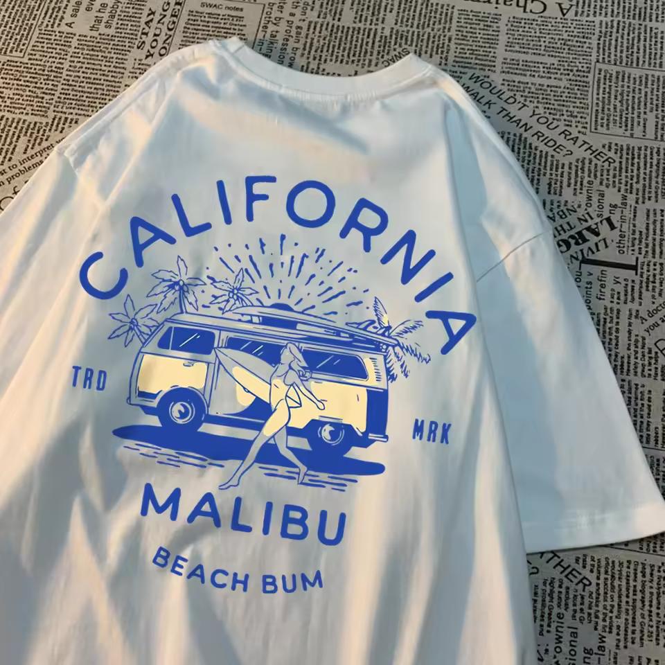 California Malibu Beach Bum T Shirts Women Summer New Streetwear Couple Tee Clothes T Shirt Pattern Loose T-Shirts Couple Y2KTop