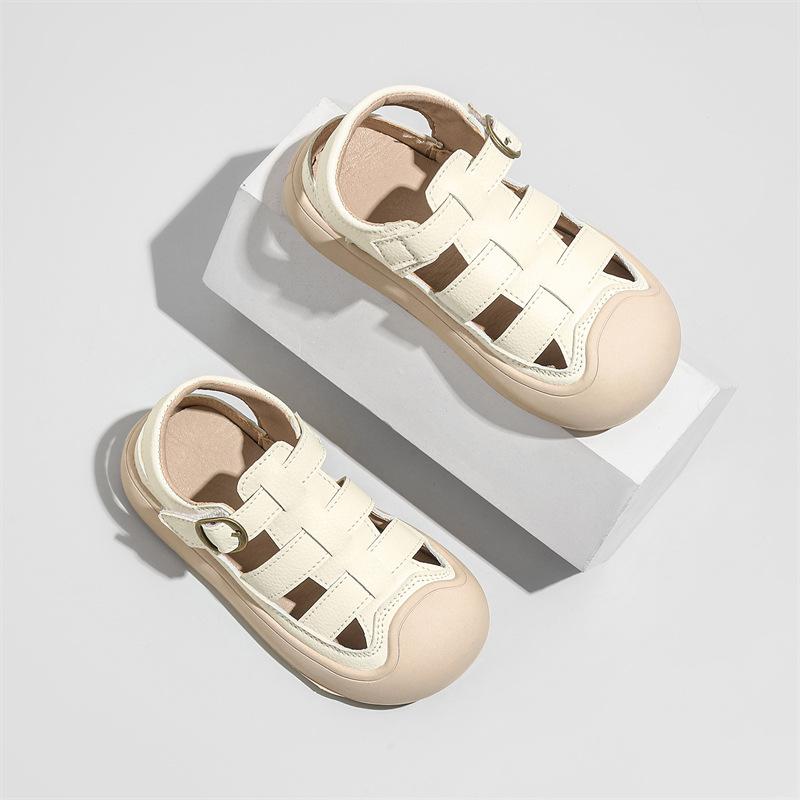 Сандалии с закрытым носком для мальчиков, летняя детская пляжная обувь, мягкая подошва, дышащие спортивные сандалии для девочек