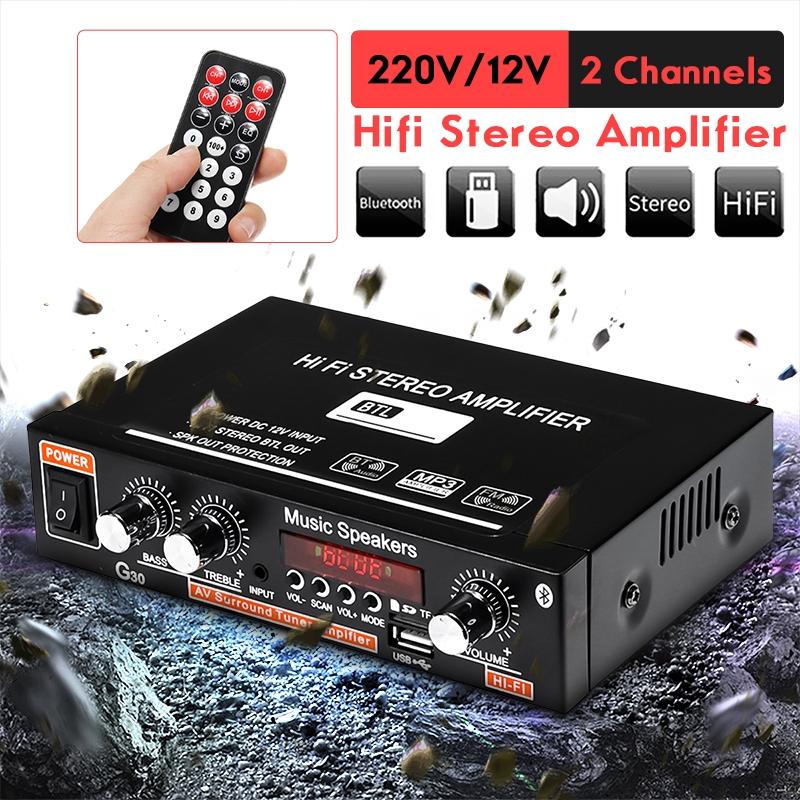 DC 12V AC 220V 90 Вт ЖК-дисплей Bluetooth FM-радио Автомобильный Домашний Пульт ДУ Усилители Домашнего Кинотеатра 2-канальный HIFI Аудио Стерео Усилитель