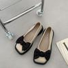 Large Sized Women's Single Shoes Spring and Autumn Retro British Style Square Toe Bow Solid Color Low Square Heel Soft Sole Soft Leather Shoes