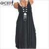 Women's Fashion Summer Spring Solid Color Print Sleeveless Suspenders High Waist Casual Dresses