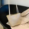 Large Capacity Straw Bucket Bag Solid Color Shoulder Bag Fashion Summer Beach Tote  Girls